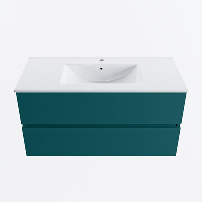 Mondiaz VICA Ensemble de meuble de salle de bain - 100cm - meuble sous-vasque smag - 2 tiroirs - lavabo denia milieu - 1 trou de robinet - version haute de 60cm - blanc brillant