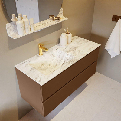 Mondiaz VICA-DLUX ensemble de meuble de salle de bain - 110cm - meuble sous-vasque reposant - 2 tiroirs - lavabo encastré cloud gauche - 1 trou de robinet - version haute de 60cm - glace