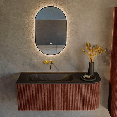 Mondiaz KURVE Ensemble de meubles de salle de bains - 115x46x40cm - 1 tiroir - 1 porte - lavabo solid surface - gauche - sans trou de robinet - Ruby