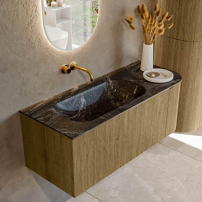 Mondiaz KURVE-DLUX Badkamermeubelset - 115x46x40cm - 1 lade - 1 deur - wastafel solid surface - links - zonder kraangat - Dusk