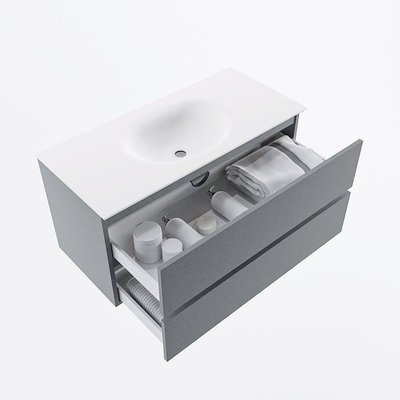 Mondiaz VICA ensemble de meuble de salle de bain - 100cm - meuble sous-vasque plata - 2 tiroirs - lavabo moon milieu - sans trous de robinet - version haute de 60cm - talc