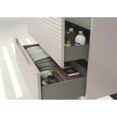 Adema Prime Balance Ensemble de meuble - 120x55x45cm - 2 vasques rectangulaires en céramique Blanc - 2 trous de robinet - 4 tiroirs - avec miroir rectangulaire - Cotton (beige)