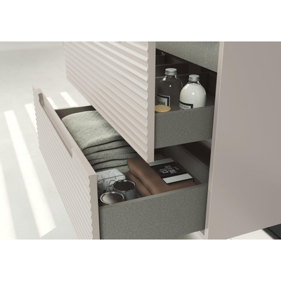 Adema Prime Balance Ensemble de meuble - 79.5x55x44.9cm - 1 vasque ovale en céramique Blanc - 1 trous de robinet - 2 tiroirs - miroir rectangulaire - Noyer