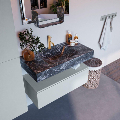 Mondiaz ALAN-DLUX Ensemble de meuble - 90cm - meuble Clay mat - 1 tiroir - Lavabo Cloud Lava suspendu - vasque Centre - 1 trou de robinet
