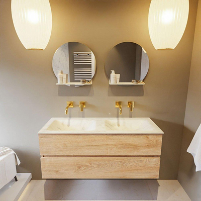 MONDIAZ VICA-DLUX Badkamermeubelset - 120cm - onderkast washed oak - 2 lades - inbouw wastafel cloud dubbel - zonder kraangaten - 60cm hoge versie - opalo