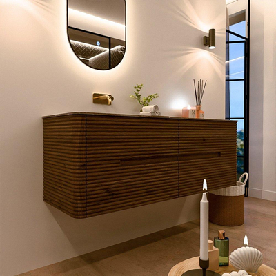 Mondiaz CIRO-DLUX Ensemble de meubles de salle de bains - 140x45x50cm - vasque en solid surface Oza - 1 lavabo à gauche - sans trous de robinet - 4 tiroirs - Dusk