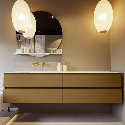 Mondiaz VICA-DLUX ensemble de meuble de salle de bain - 200cm - meuble sous-vasque oro - 4 tiroirs - lavabo encastrée cloud gauche - sans trous de robinet - version haute de 60cm - glace