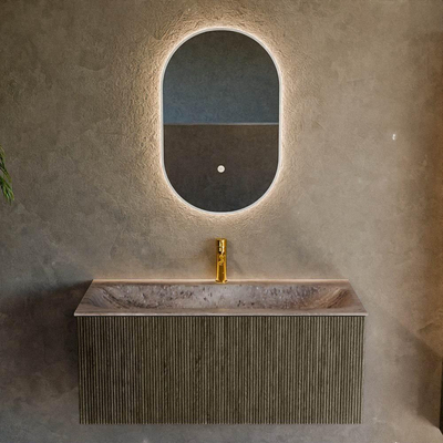 MONDIAZ KURVE-DLUX Meuble de salle de bains 100 cm couleur Shadow avec 1 tiroir et 0 porte. Lavabo BIG MEDIUM Central 1 trou de robinet Oza.