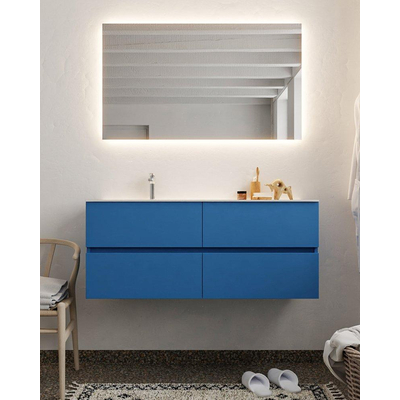 Mondiaz VICA ensemble de meuble de salle de bain - 120cm - meuble sous-vasque jeans - 4 tiroirs - lavabo cloud gauche - 1 trou de robinet - miroir LED - version XL 60cm de haut