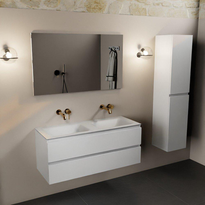 Mondiaz AIVY Ensemble de meuble - 120x45x50cm - 0 trous de robinet - 2 vasques Talc Solid surface - Gauche et droite - 2 tiroirs - avec miroir - MDF Talc