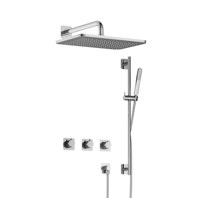 Hotbath Gal IBSGL70 Thermostatische doucheset inbouw - 2 stopkranen - 35cm wandarm - 27cm rechtoekige hoofddouche - staafhanddouche - glijstang - chroom
