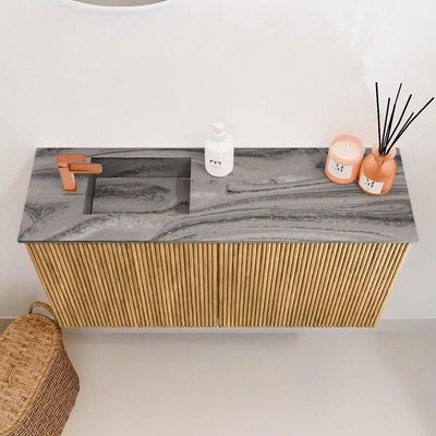 Mondiaz JOYA-DLUX 80cm toiletmeubel - kleur Oak - Wastafel FAYE positie Links 1 kraangat kleur Sombra.