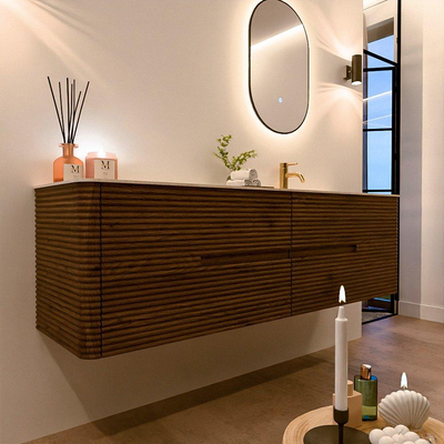 Mondiaz CIRO-DLUX Badkamermeubelset - 170x45x50cm - Solid surface wastafel Meli - 1 wasbak Rechts - 1 kraangat - 4 lades - Dusk