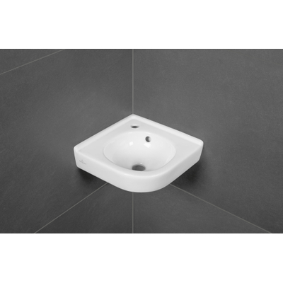 Villeroy & Boch O.novo hoekfontein - 32x32cm - met kraangat - met overloop CeramicPlus - White Alpine (glans wit)