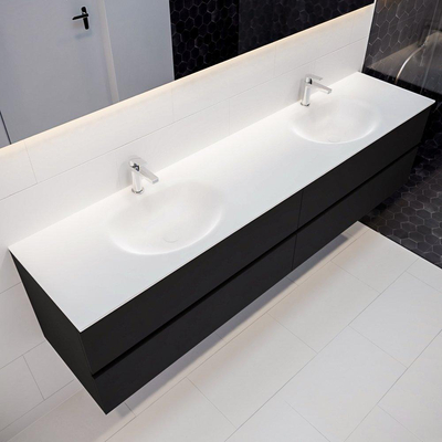 MONDIAZ VICA Badkamermeubelset - 200cm - 4 lades - wasbak Moon dubbel - 2 kraangaten - solid surface urban