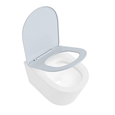 Mondiaz LAVIE hangtoilet – spoelrandloos – 36 x 53 cm – met softclose zitting – Talc (wit), zitting Clay (lichtblauw/grijs)