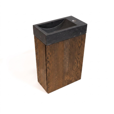 Saniclass Holz Pure ensemble de meuble WC - 40x60.5cm - 1 porte - lave-mains pierre naturelle foncée - trou de robinet à droite - chêne charcoal