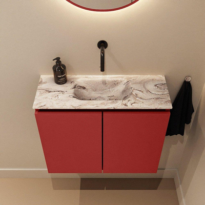 MONDIAZ TURE-DLUX Meuble toilette - 60cm - Fire - EDEN - vasque Glace - position centrale - sans trou de robinet