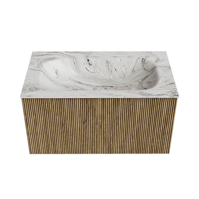 Mondiaz KURVE-DLUX Ensemble meuble de salle de bains - 80x46x40cm - 1 tiroir - lavabo solid surface - central - 1 trou de robinet - Dusk