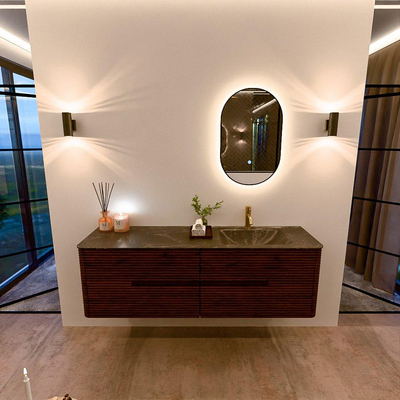 Mondiaz CIRO-DLUX Badkamermeubelset - 160x45x50cm - Solid surface wastafel Lava - 1 wasbak Rechts - 1 kraangat - 4 lades - Ruby