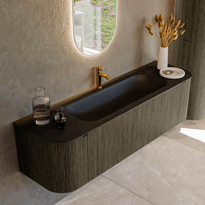 Mondiaz KURVE Ensemble de meuble salle de bain - 160x46x40cm - 1 tiroir - 2 portes - lavabo en solid surface - milieu - 1 trou de robinet - Shadow