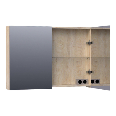 BRAUER Impress spiegelkast - 100x70x15cm - zonder verlichting - 2 dubbelzijdige spiegeldeuren - Forest Wheat