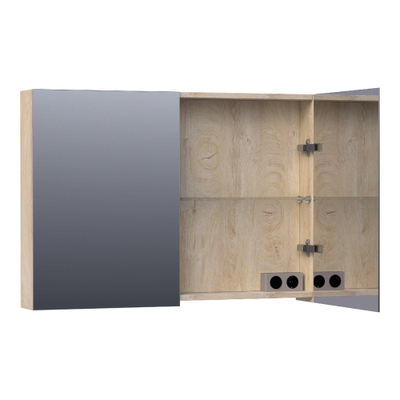 BRAUER Plain Spiegelkast - 100x70x15cm - 2 links/rechtsdraaiende spiegeldeuren - MFC - sahara