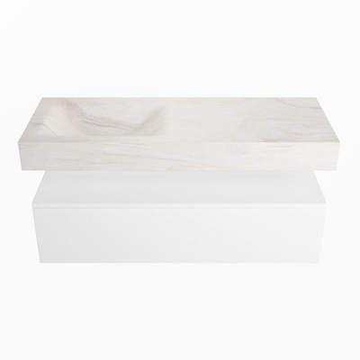 Mondiaz ALAN-DLUX Ensemble de meuble - 120cm - meuble Talc mat - 1 tiroir - Lavabo Cloud Ostra suspendu - vasque Gauche - 1 trou de robinet