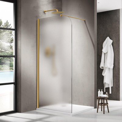 Fortifura Galeria Inloopdouche - 110x200cm - afgeronde glaswand - links - mat - glas - wandarm - PVD - geborsteld messing (goud)