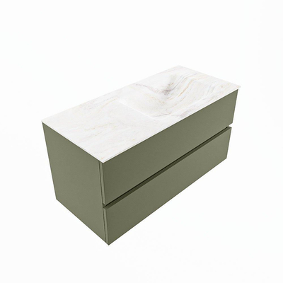 Mondiaz VICA-DLUX ensemble de meuble de salle de bain - 100cm - meuble sous-vasque armée - 2 tiroirs - lavabo encastré cloud droite - sans trous de robinet - version haute de 60cm - ostra