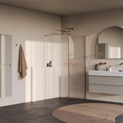 BRAUER Oblivion Paroi de douche à l'italienne - 100x200cm - paroi latérale 30cm - verre clair nervuré - revêtement en verre - PVD - cuivre brossé