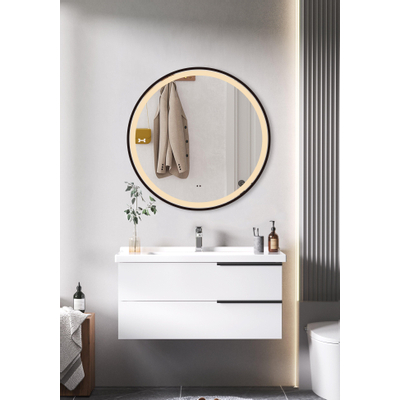 Adema Lonato miroir – Ø 100 cm – LED indirecte tout autour – commande infrarouge intégrée – Noir mat