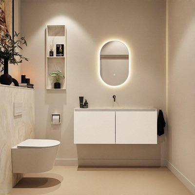 MONDIAZ TURE-DLUX Meuble toilette - 120cm - Talc - EDEN - vasque Ostra - position centrale - sans trou de robinet