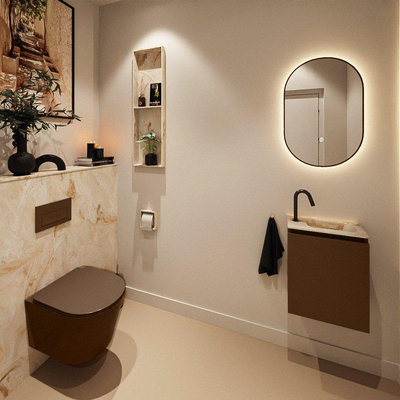 MONDIAZ TURE-DLUX 40cm toiletmeubel Rust. EDEN wastafel Frappe positie rechts. Met 1 kraangat.