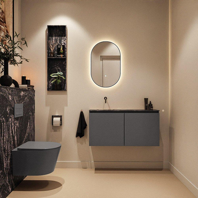 MONDIAZ TURE-DLUX Meuble toilette - 100cm - Dark Grey - EDEN - vasque Lava - position gauche - sans trou de robinet