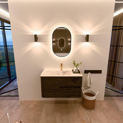 Mondiaz CIRO-DLUX Badkamermeubelset - 90x45x50cm - Solid surface wastafel Frappe - 1 wasbak Midden - 1 kraangat - 2 lades - Shadow