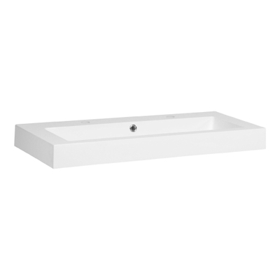 BRAUER Solar Thick wastafel 100x46x10cm - 1 wasbak - 2 kraangaten - mineraalmarmer - zijdeglans wit