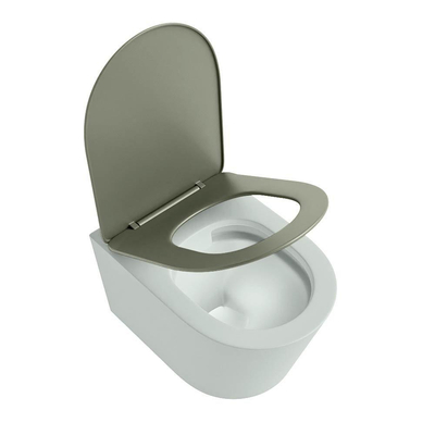 Mondiaz LAVIE WC suspendu – sans bride – 36 x 53 cm – avec abattant softclose – Greey (vert clair/gris), abattant Army (vert)