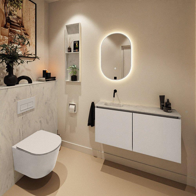 MONDIAZ TURE-DLUX Meuble de toilettes 100 cm Linen. Lavabo EDEN Opalo position gauche. Sans trou de robinet.