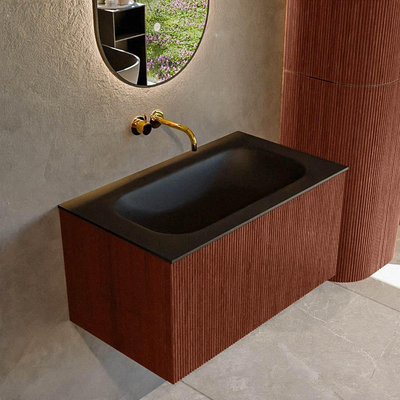 Mondiaz KURVE Badkamermeubelset - 80x46x40cm - 1 lade - wastafel solid surface - midden - zonder kraangat - Ruby