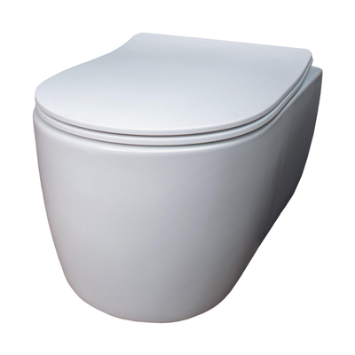Qisani Alfa Comfort toilet 52x36cm diepspoel spoelrandloos hoogglans wit zonder zitting
