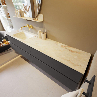 MONDIAZ VICA-DLUX Ensemble meuble de salle de bains - 200cm - meuble bas dark grey - 4 tiroirs - lavabo encastré cloud gauche - sans trous de robinet - version haute 60cm - frape