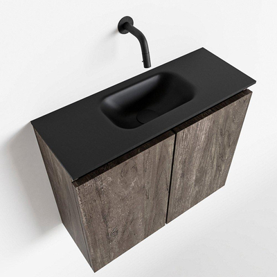 MONDIAZ TURE Toiletmeubel 60x23x50cm met 0 kraangaten 2 deuren dark brown mat Wastafel Eden midden Solid Surface Zwart