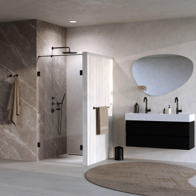 BRAUER Void Carving Nisdeur - 2-delig - 100x200cm - 60cm draaideur aan muur - glascoating - omkeerbaar - helder glas - mat zwart