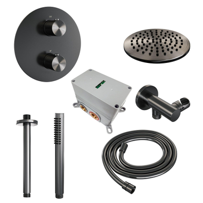 BRAUER Gunmetal Edition inbouw regendoucheset – Ø20 cm hoofddouche – 30 cm plafondbuis – staafhanddouche – 3-weg