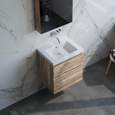 BRAUER Foggia Plan vasque 60x46cm sans trous de robinet avec trop plein et vasque simple marbre minéral Blanc mat