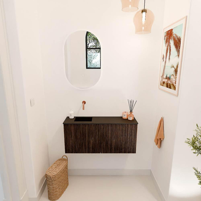 Mondiaz JOYA 90cm toiletmeubel - kleur Walnut - Wastafel FAYE positie Links Zonder kraangat kleur Urban.