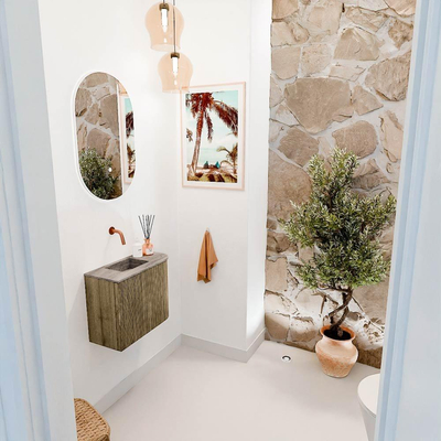 Mondiaz JOYA-DLUX 51.6cm toiletmeubel - ronding rechts kleur Dusk - Wastafel FAYE positie Links Zonder kraangat kleur Oza.