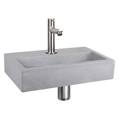 Differnz Flat fonteinset – 38x24x8 cm – beton grijs – rechte mat chromen kraan