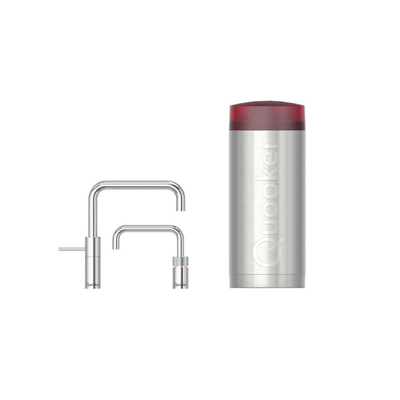 Quooker BE Nordic Square Twintaps - bec pivotant - réservoir Combi - Eau chaude / bouillante - Chrome